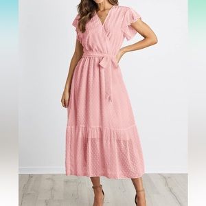 Wrap dress w/ ruffle cap sleeves - polka dot